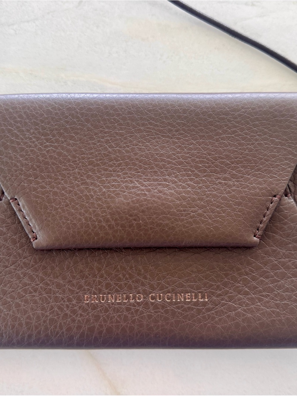 Brunello Cucinelli Brown Pebbled Leather Envelope Crossbody Bag NWOT